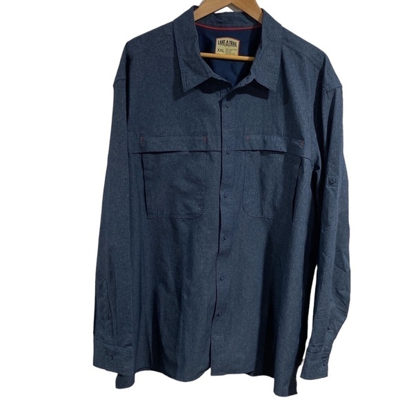 Lake & trail shirt long sleeve blue zippered flap chest pockets polyester - Picture 1 of 7